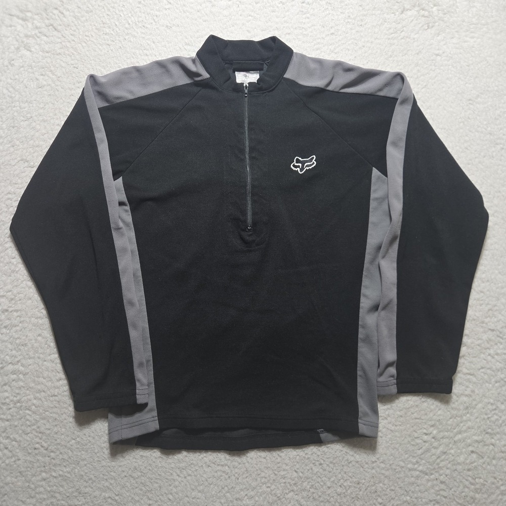 Y2K Fox Racing Short Sleeve 1/4 Zip Shirt Mens Medium Black Cycling Jersey‎ Bike